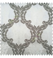 Grey silver color traditional big damask designs texture finished background vertical crack lines decorative leaves polyester main curtain